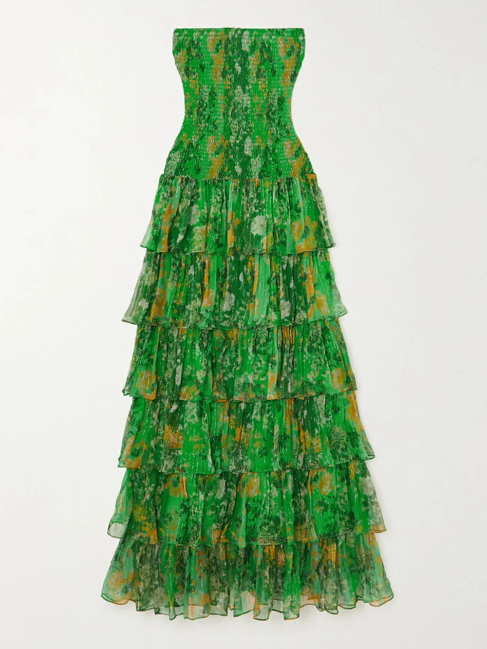 Tiered Green Floral Maxi Dress