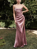 Satin Corset Maxi Dress with Slit