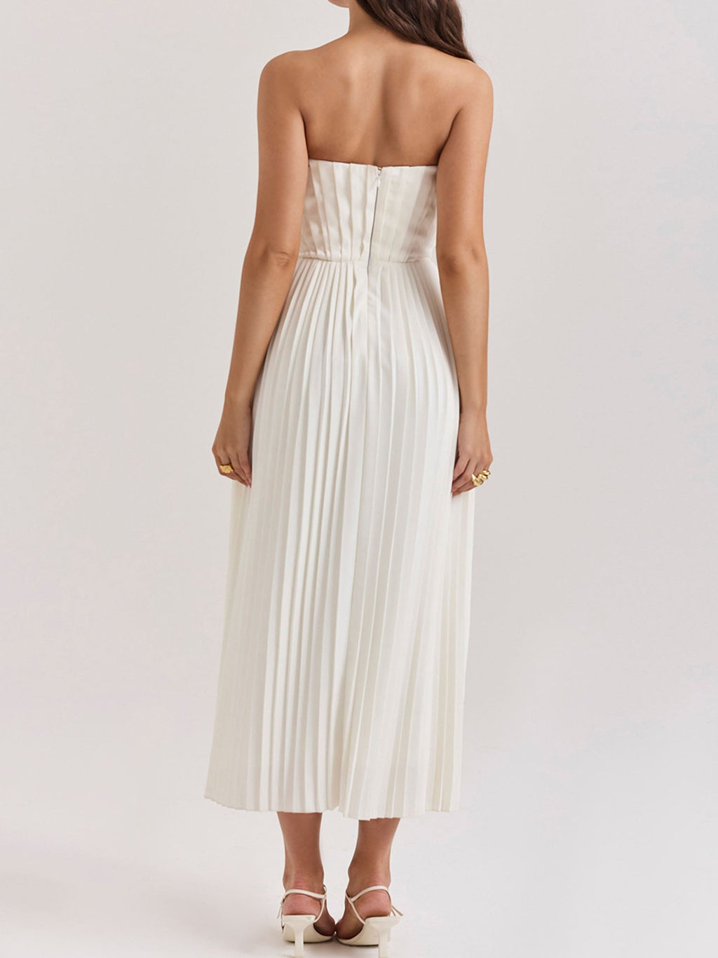 Pleated Strapless Sky Blue Maxi Dress