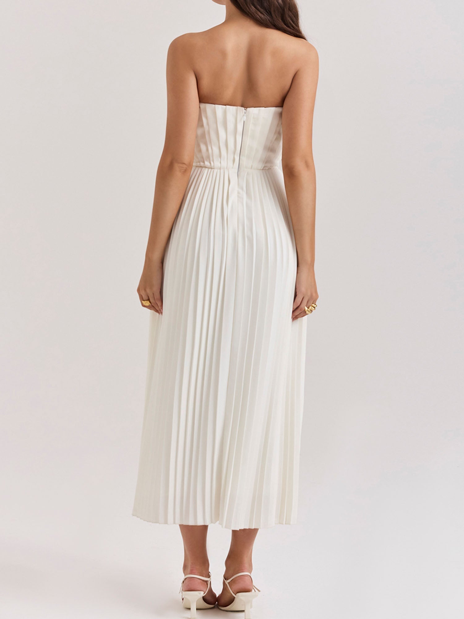 Pleated Strapless Sky Blue Maxi Dress