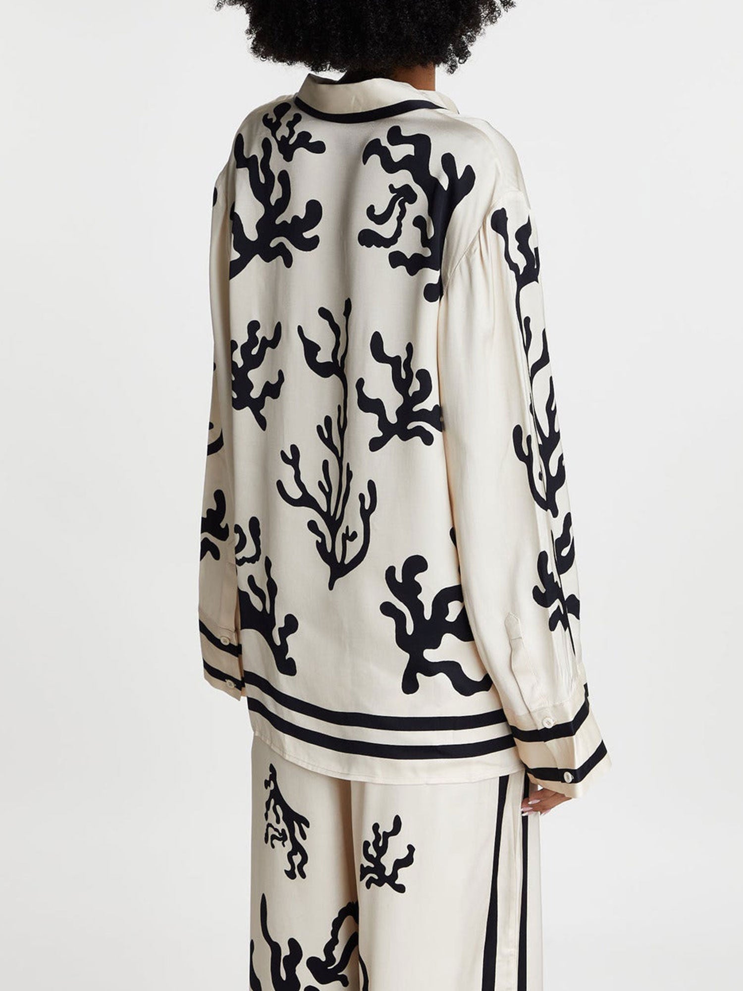 Black Coral Print Button-Up Shirt