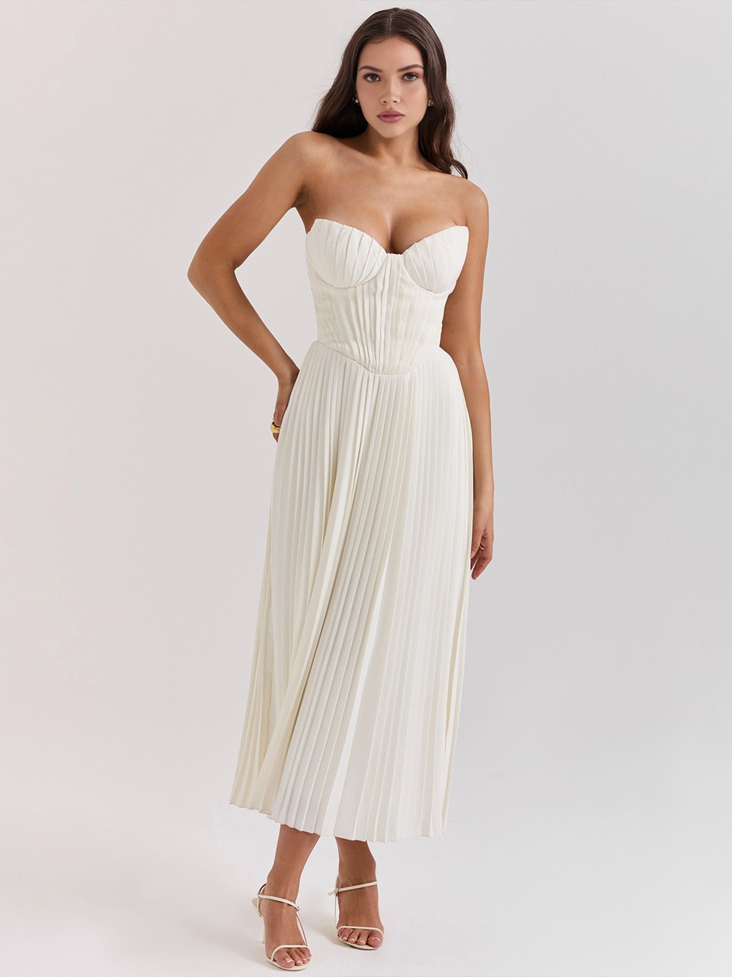 Pleated Strapless Sky Blue Maxi Dress