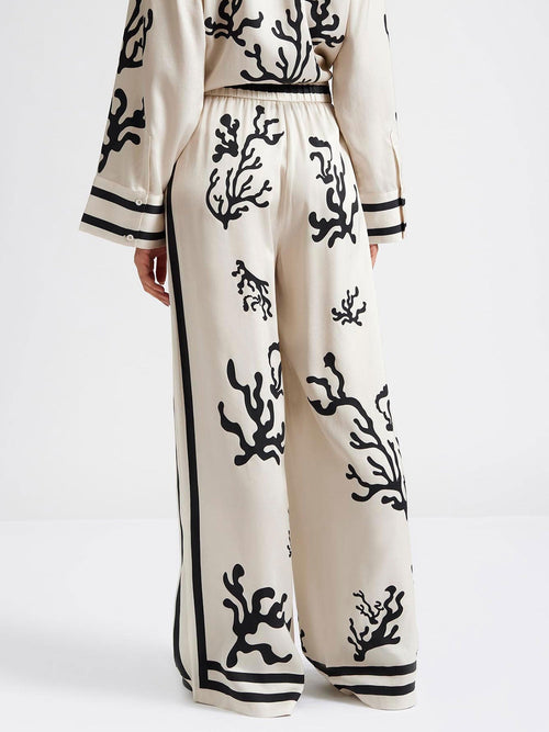 Black Coral Print Wide-Leg Pants