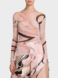 Mesh Long Sleeve Sheer Printed Top