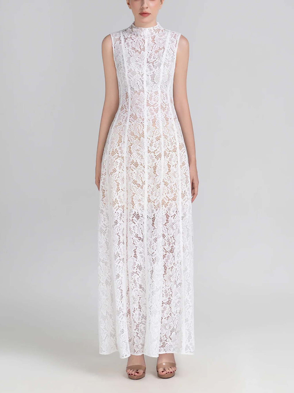 High Neck Sleeveless Lace Maxi Dress