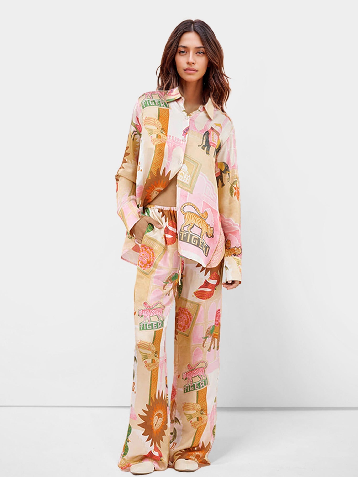 Tiger Print Wide-Leg Pants