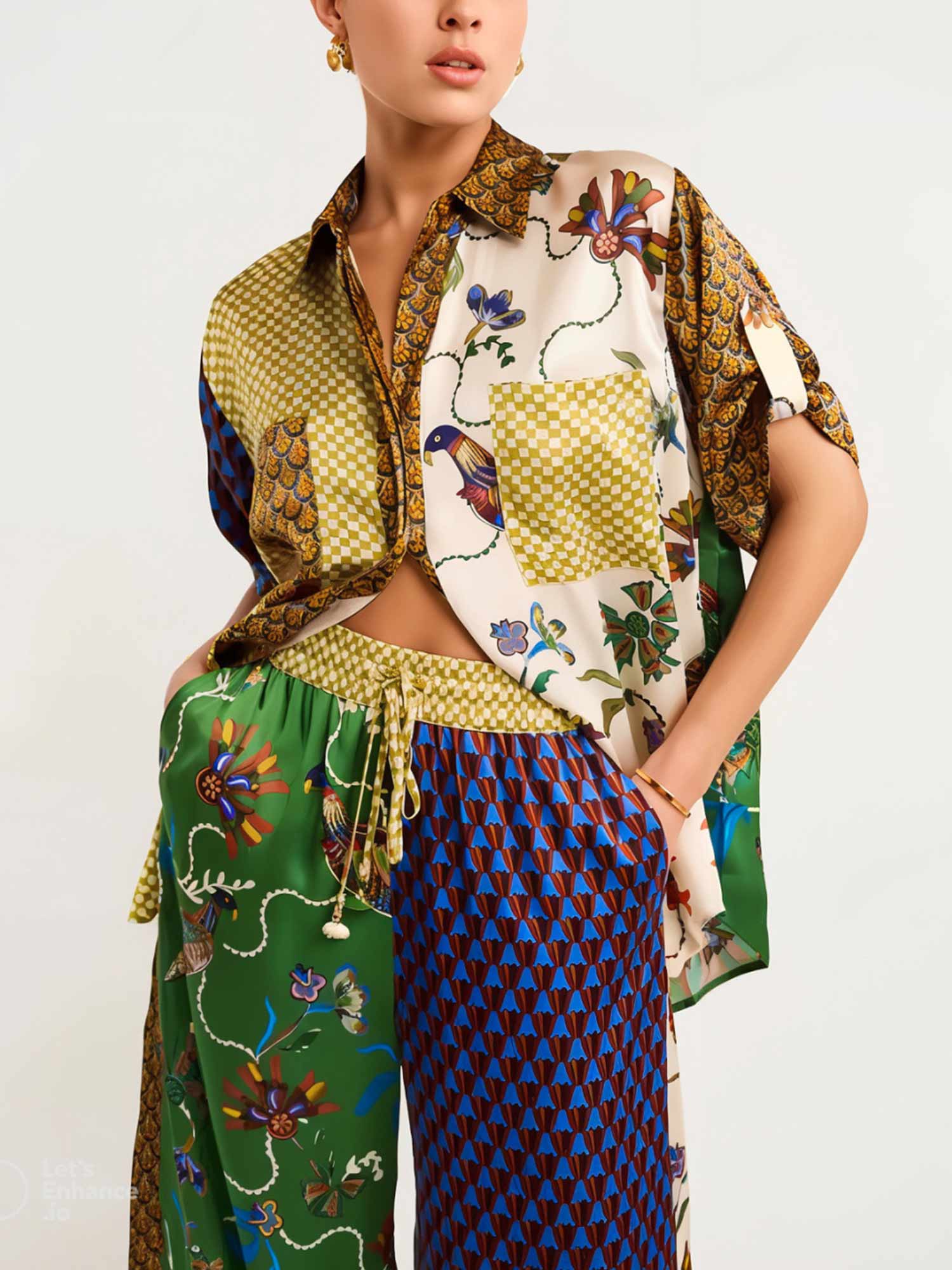 Birdsong Contrast Wide-Leg Pants
