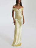 Yellow Off-Shoulder Satin Maxi Dress