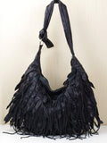 Casual Black Striped Tassel Personality Hobo Shoulder Bag