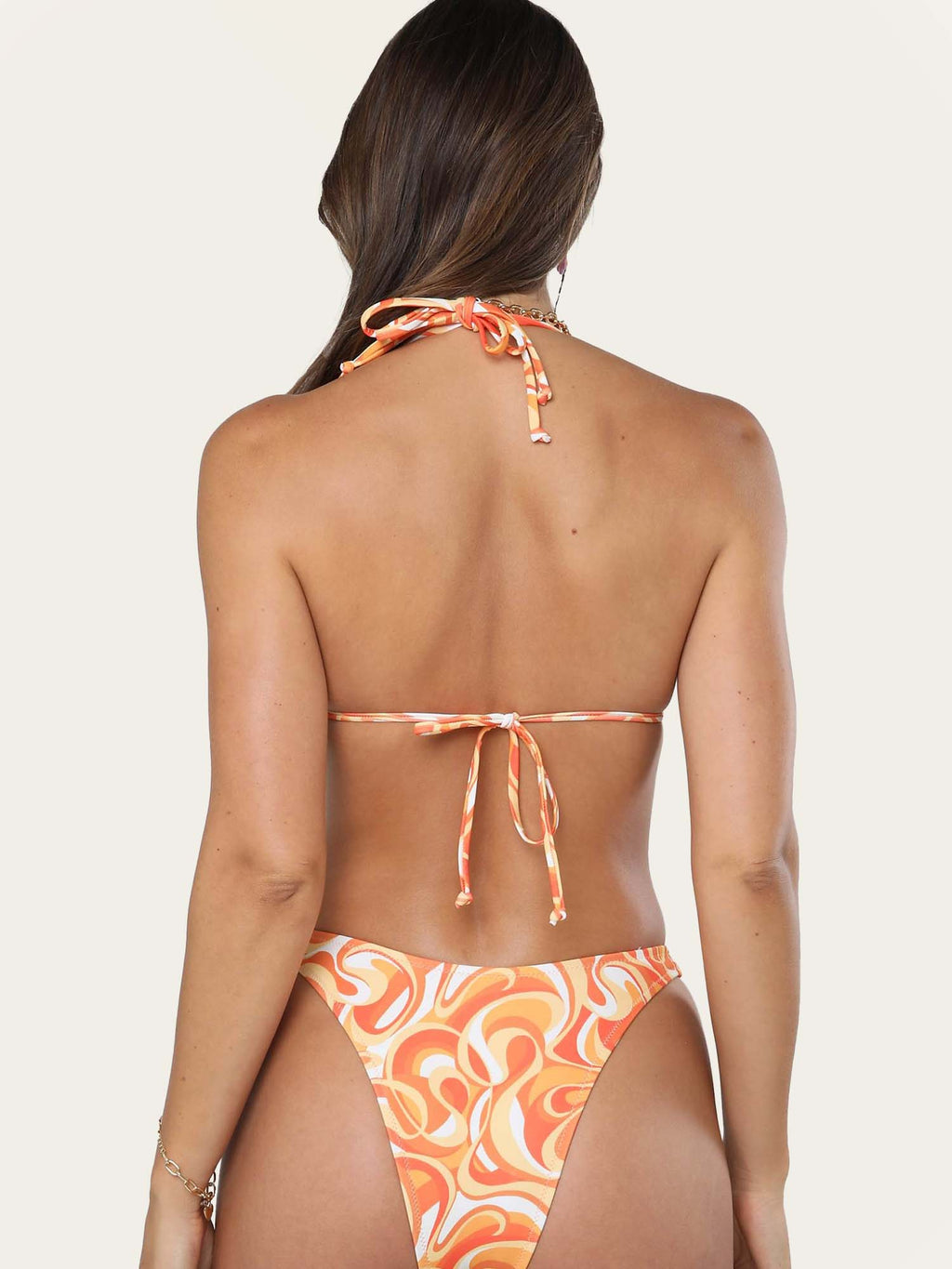 Orange & White Floral Print Bikini Set