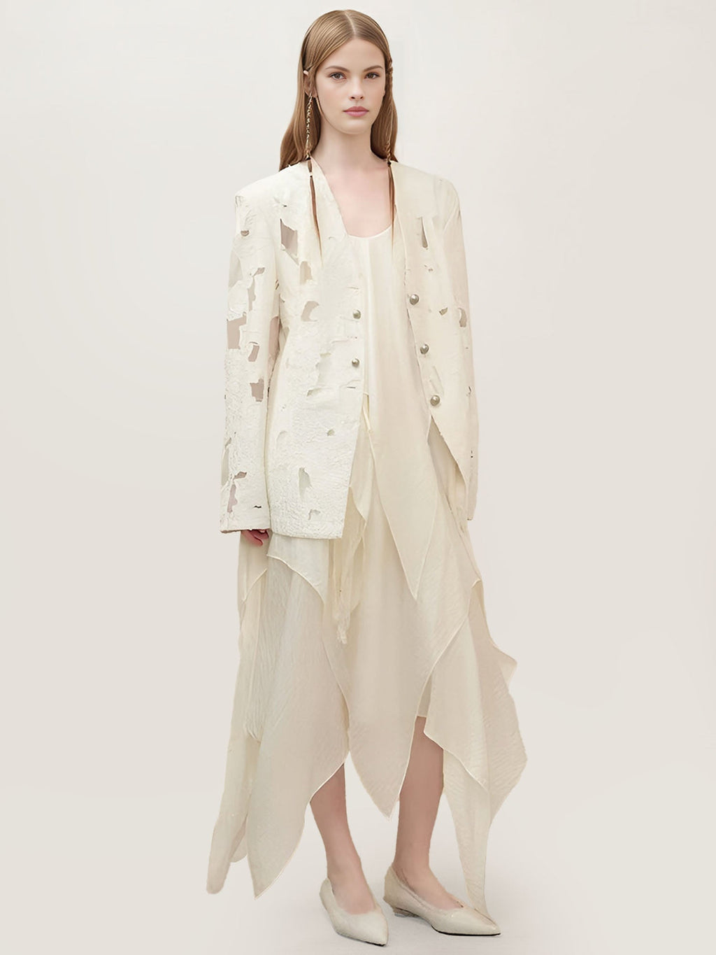 Distressed White Blazer