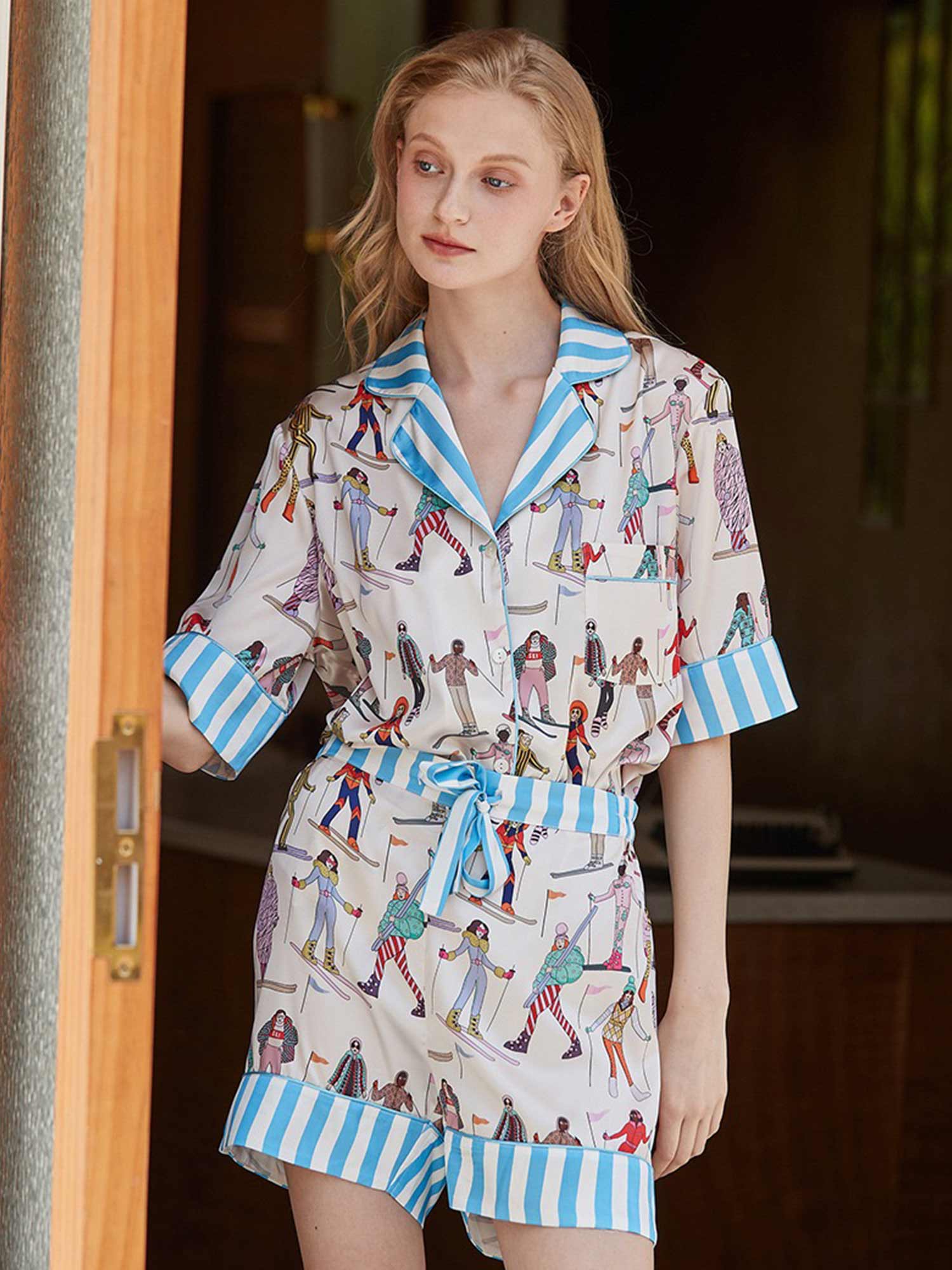 Ski Adventure Print Short Pajama Set