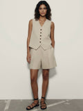 Sleeveless Vest Shorts Set Polished Office Pair