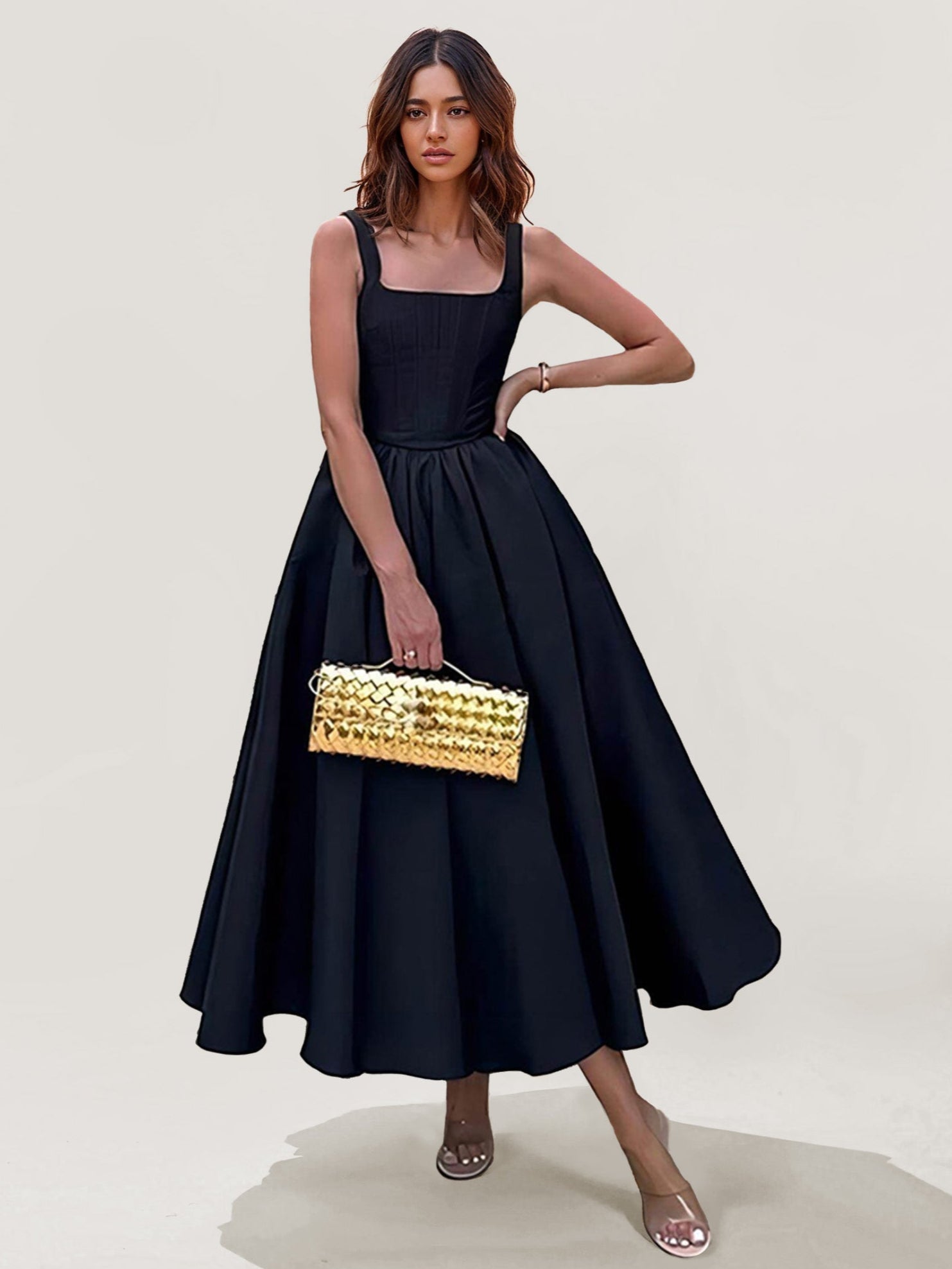 Elegant Satin Strapless Midi Dress
