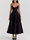 Black Strapless Fit-and-Flare Midi Dress