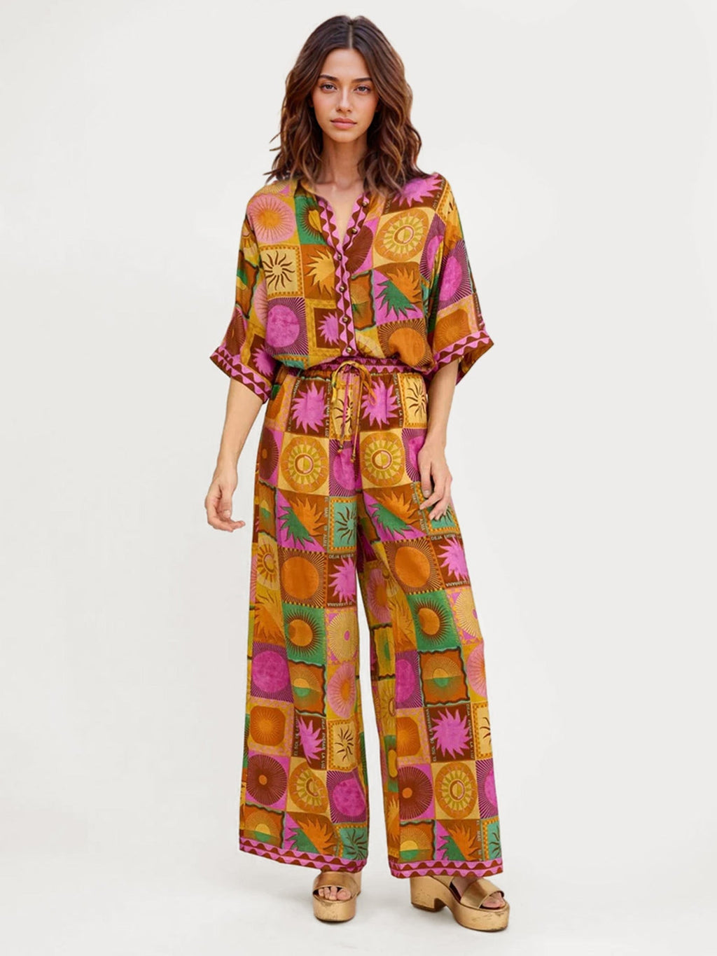 Boho Floral Print Oversized Shirt