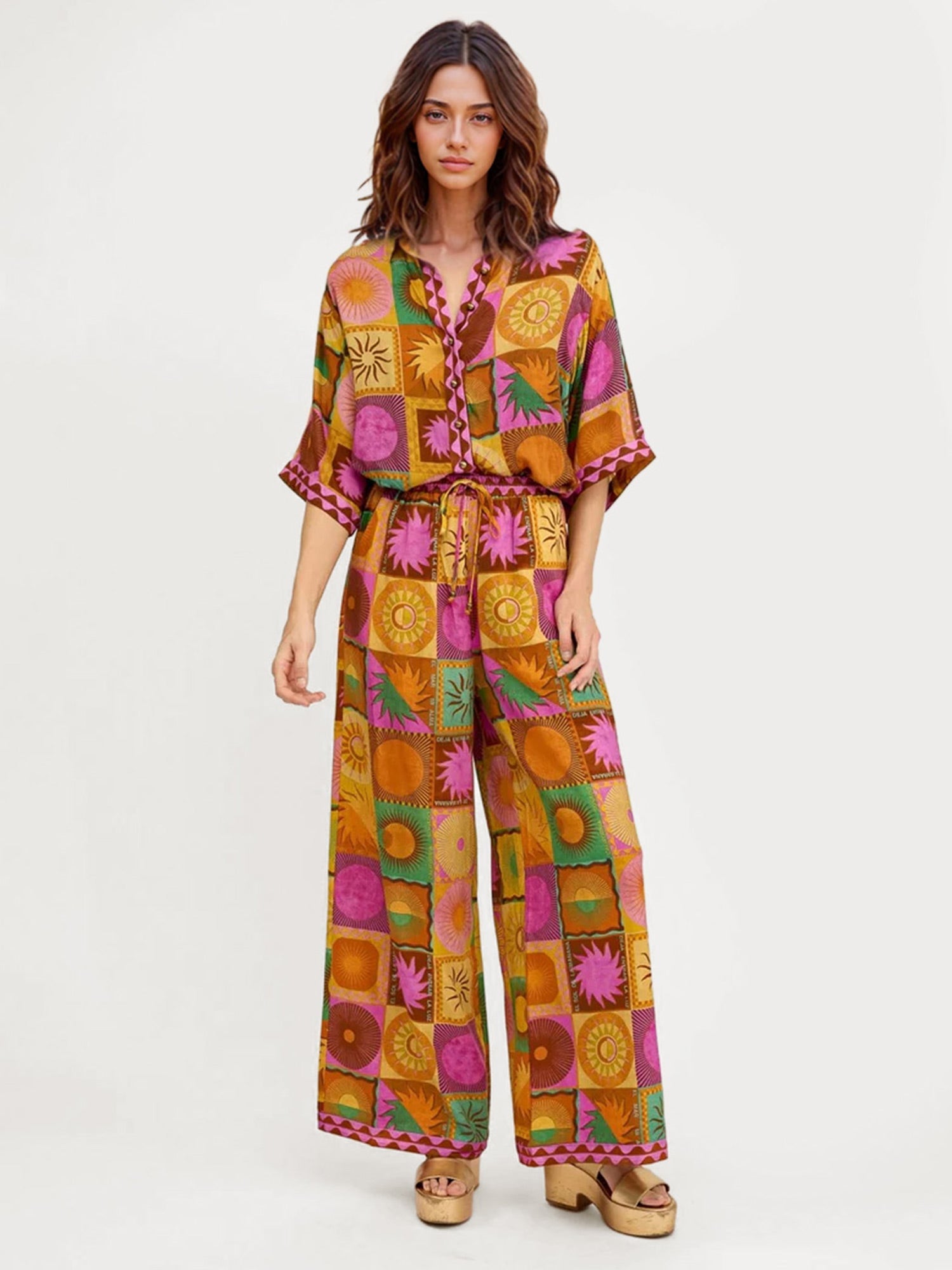 Boho Floral Print Oversized Shirt