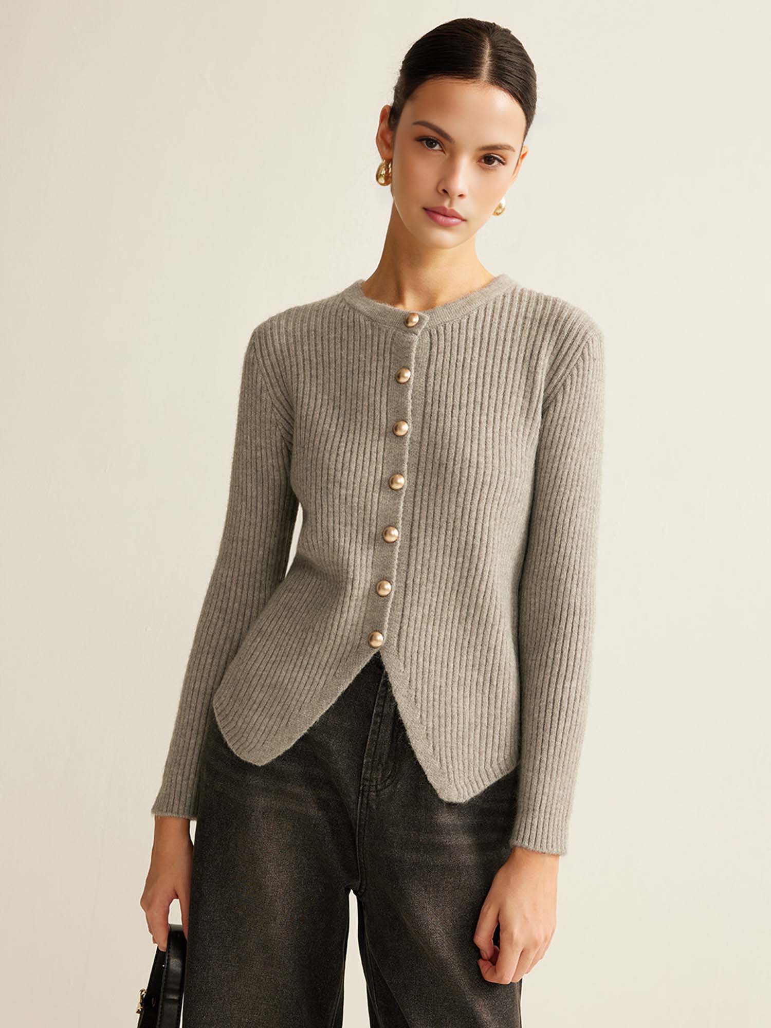 Ribbed Button Cardigan