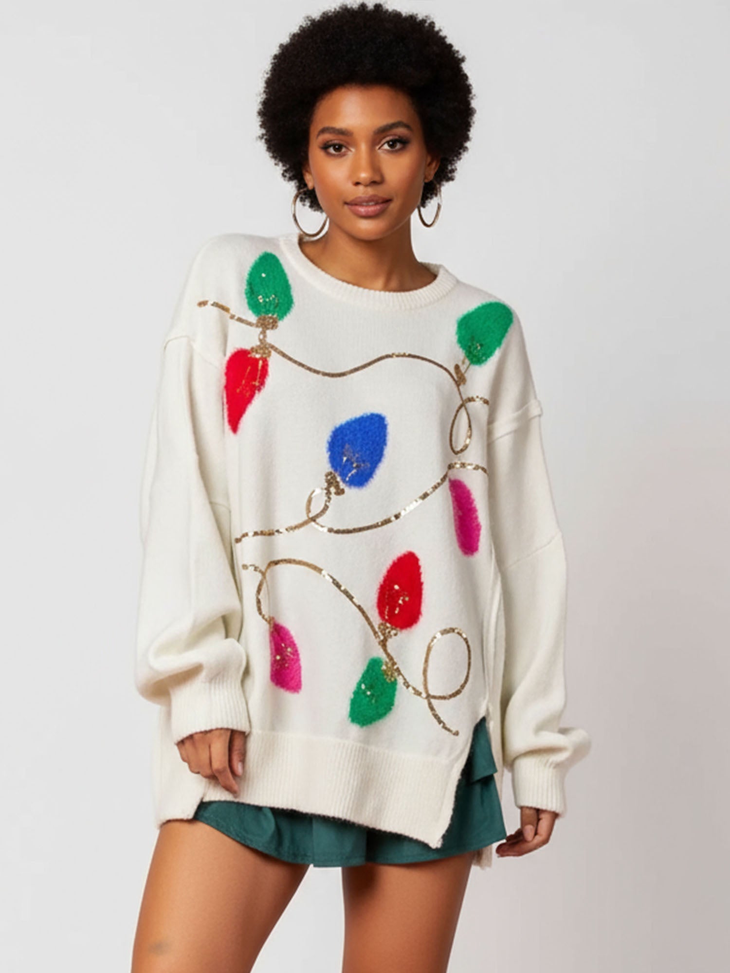White Festive Cascade Sweater