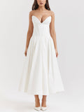 White Strapless Fit-and-Flare Midi Dress