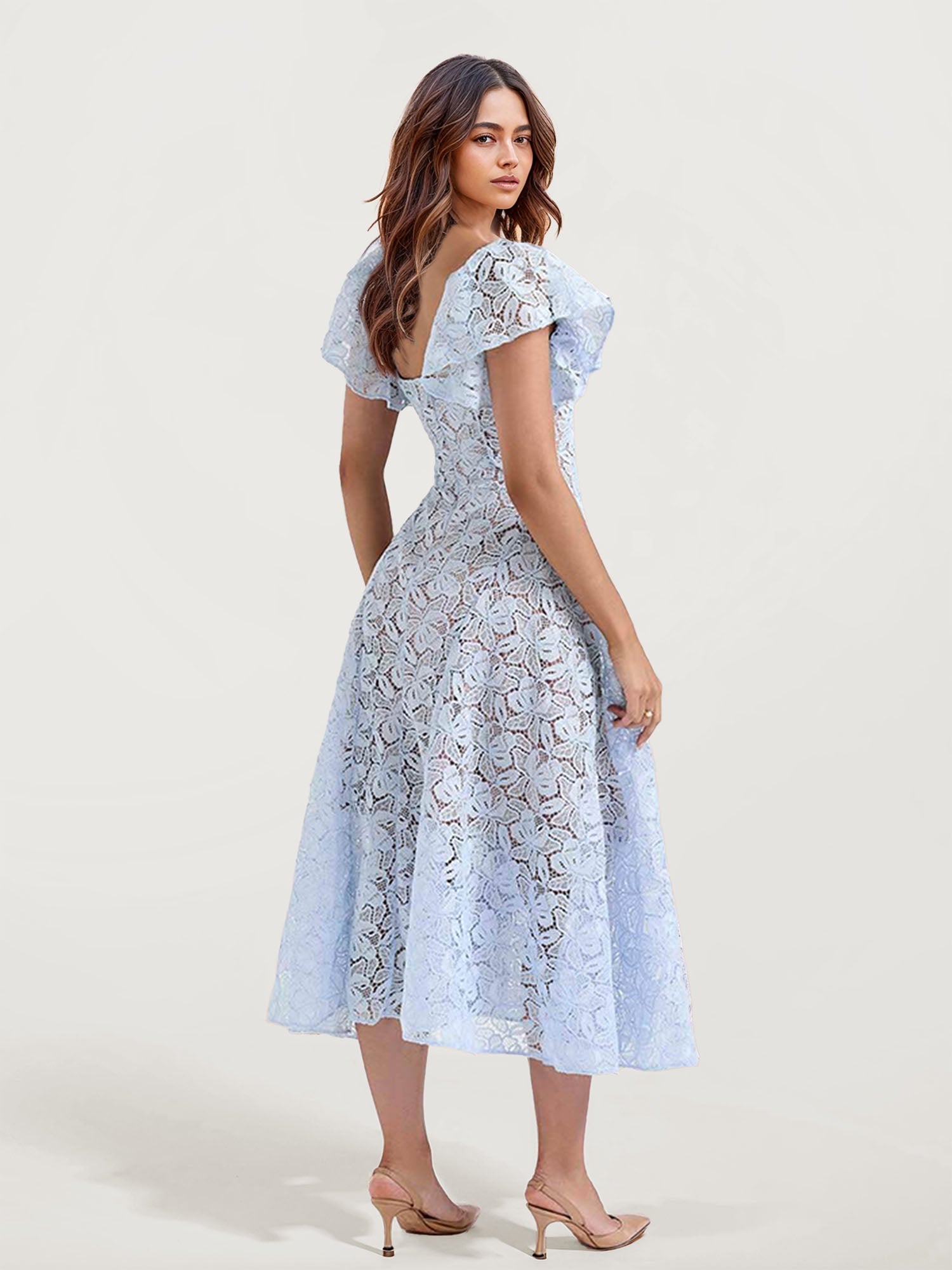Lace Midi Dress with Flutter Sleeves