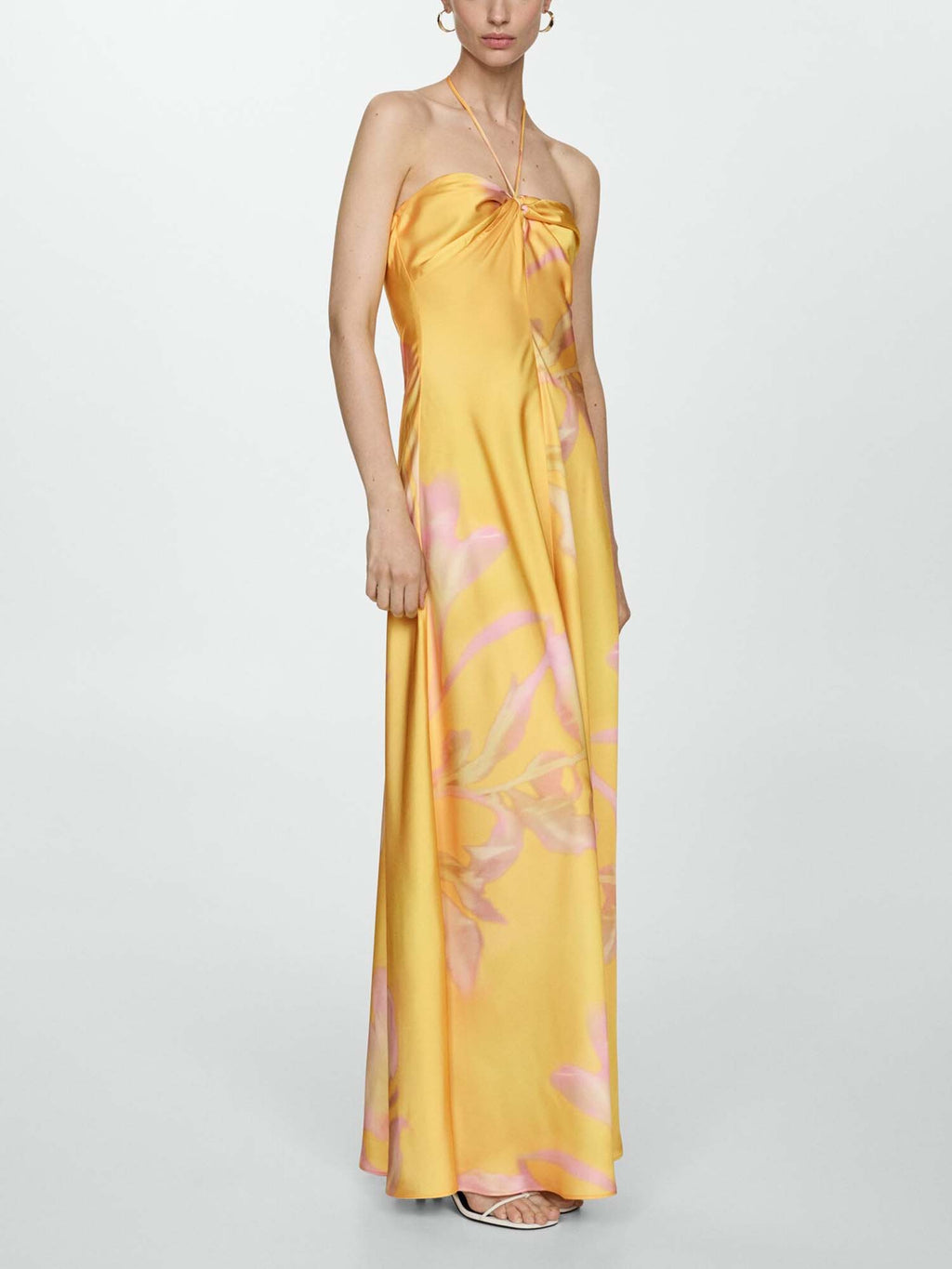 Yellow Satin Halter Maxi Dress
