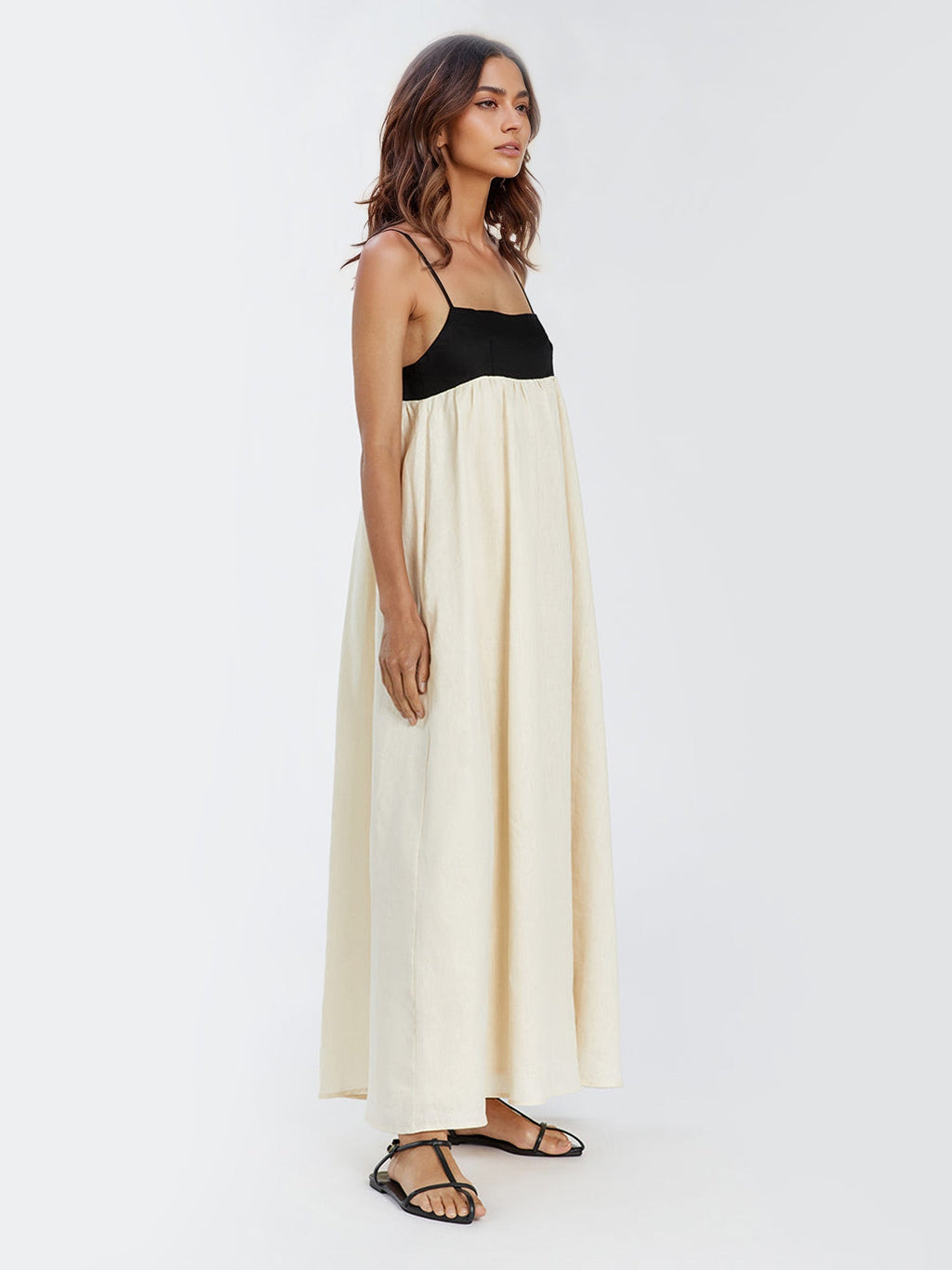 Color Block Maxi Dress with Spaghetti Straps