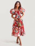 Floral Puff Sleeve Midi Dress
