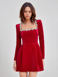 Red Striped Velvet Dress