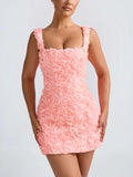Pink 3D Floral Mini Dress