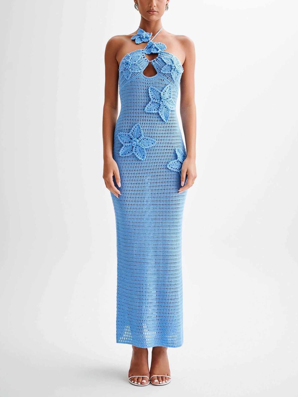 Blue Crochet Halter Maxi Dress