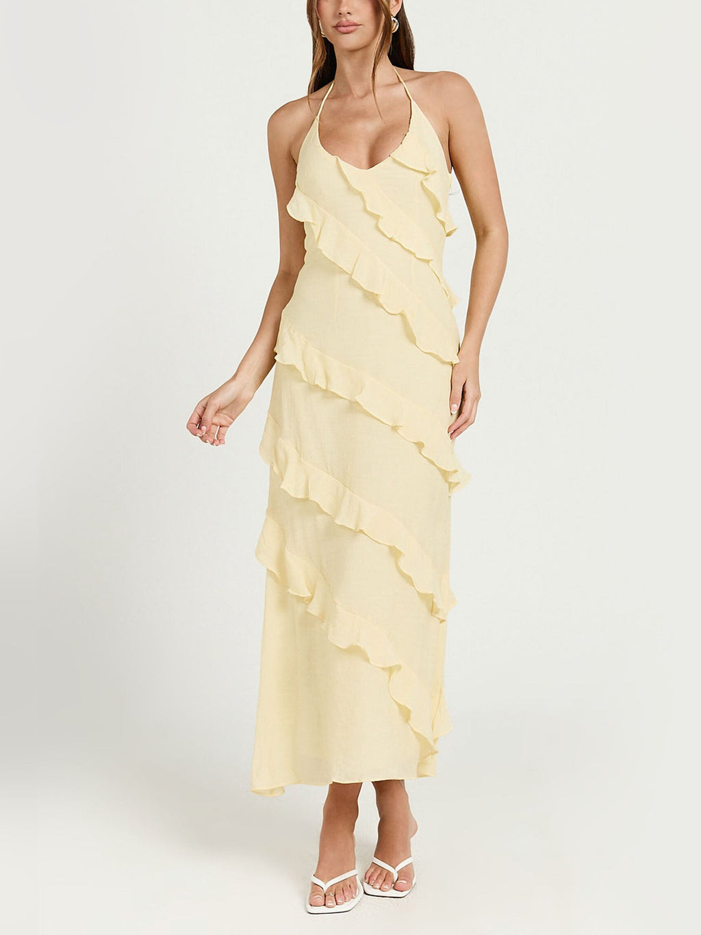 Butter Yellow Ruffle Tiered Midi Dress
