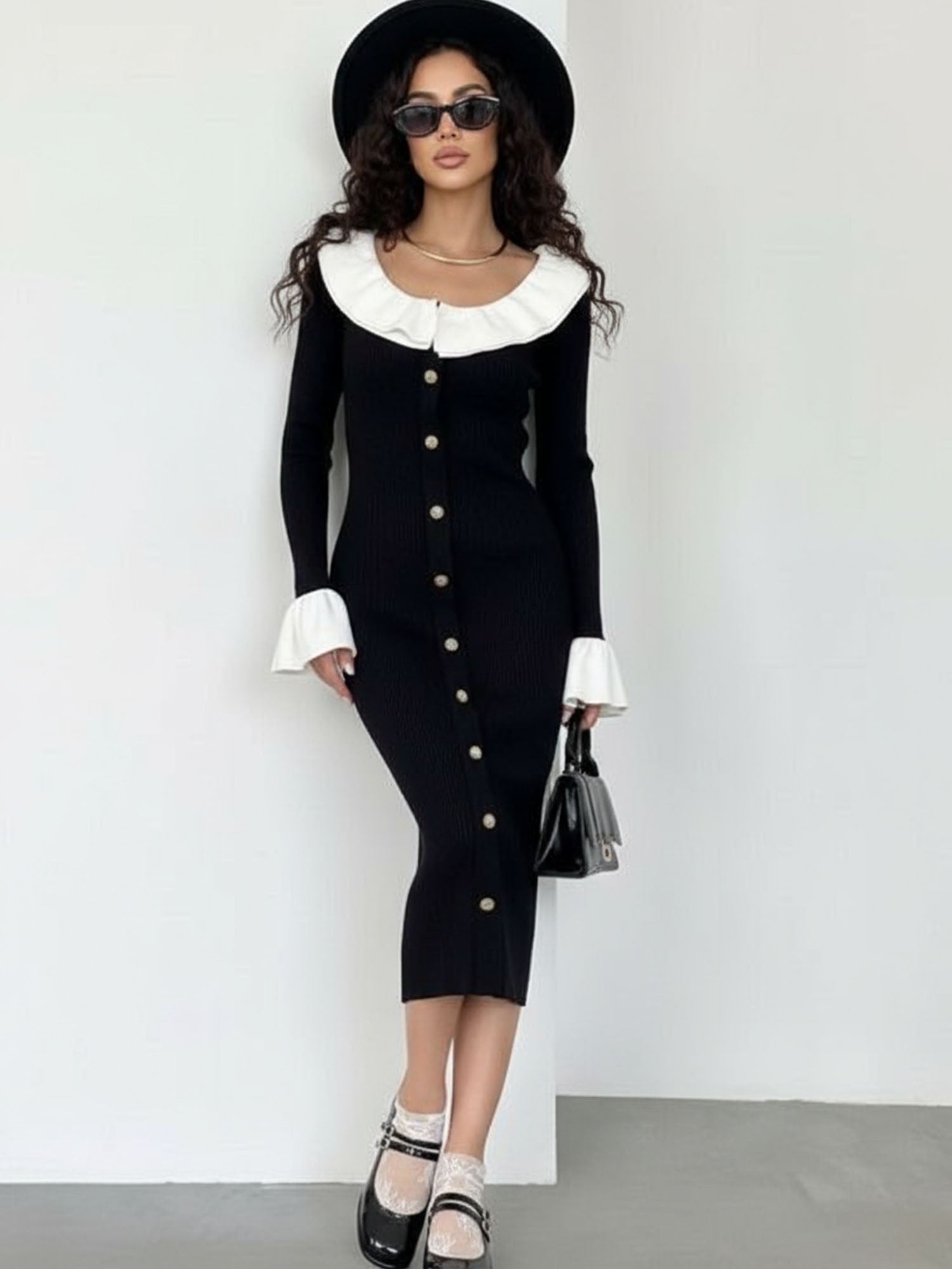 Buttoned Abyss Midi Dress
