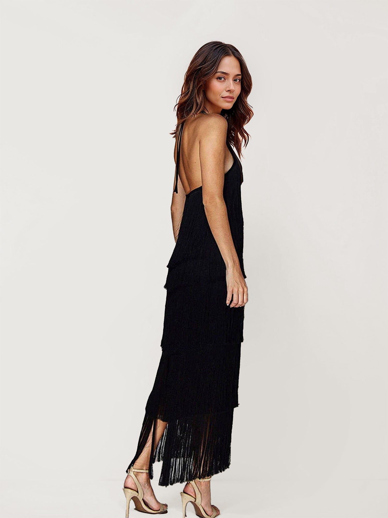 Fringed Halter Neck Midi Dress