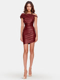 Ruched Leather Mini Dress