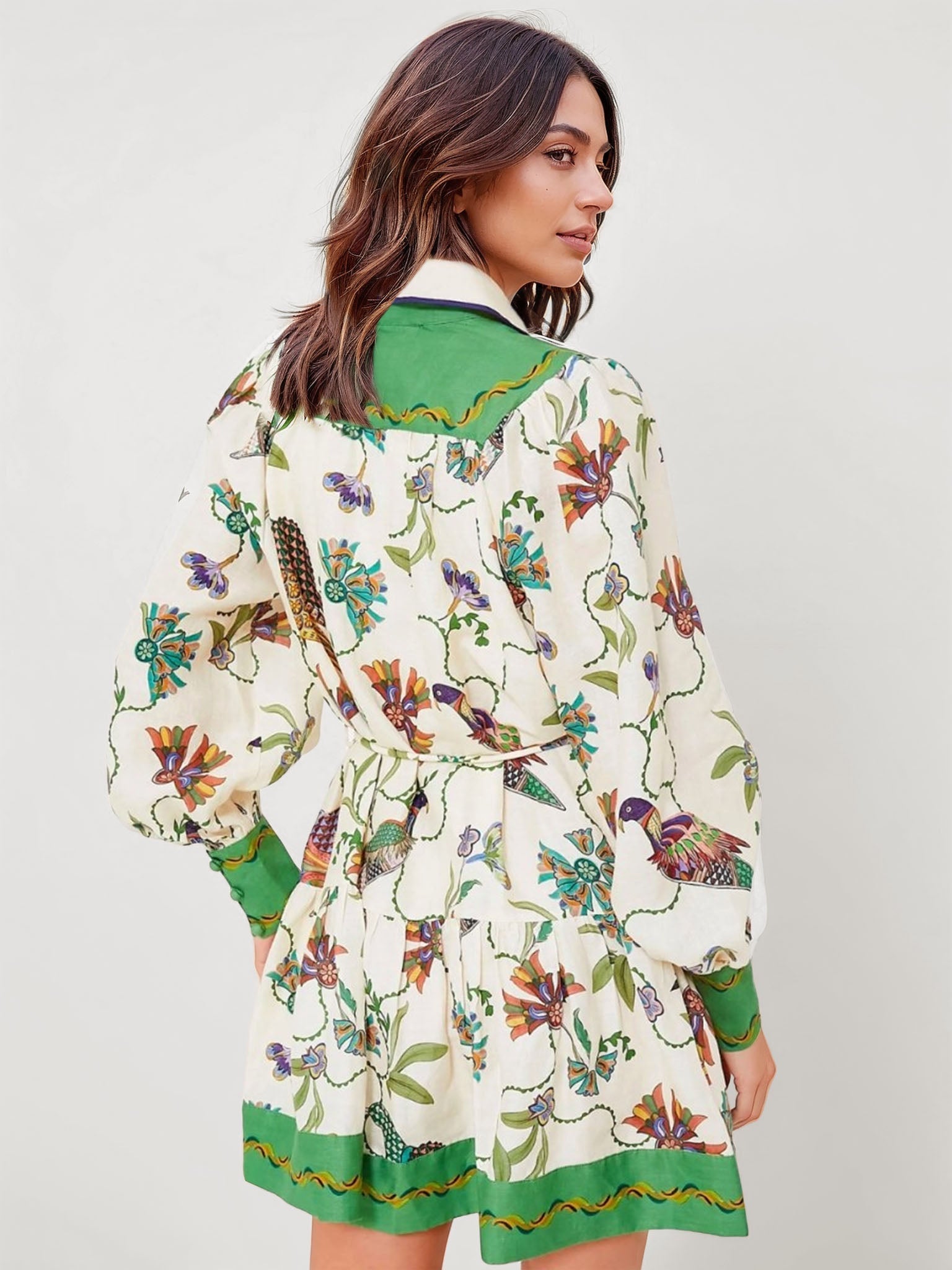 Vintage Inspired Floral Puff Sleeve Mini Dress