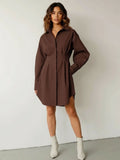 Brown Cinched Waist Shirt Dress Effortless A-Line