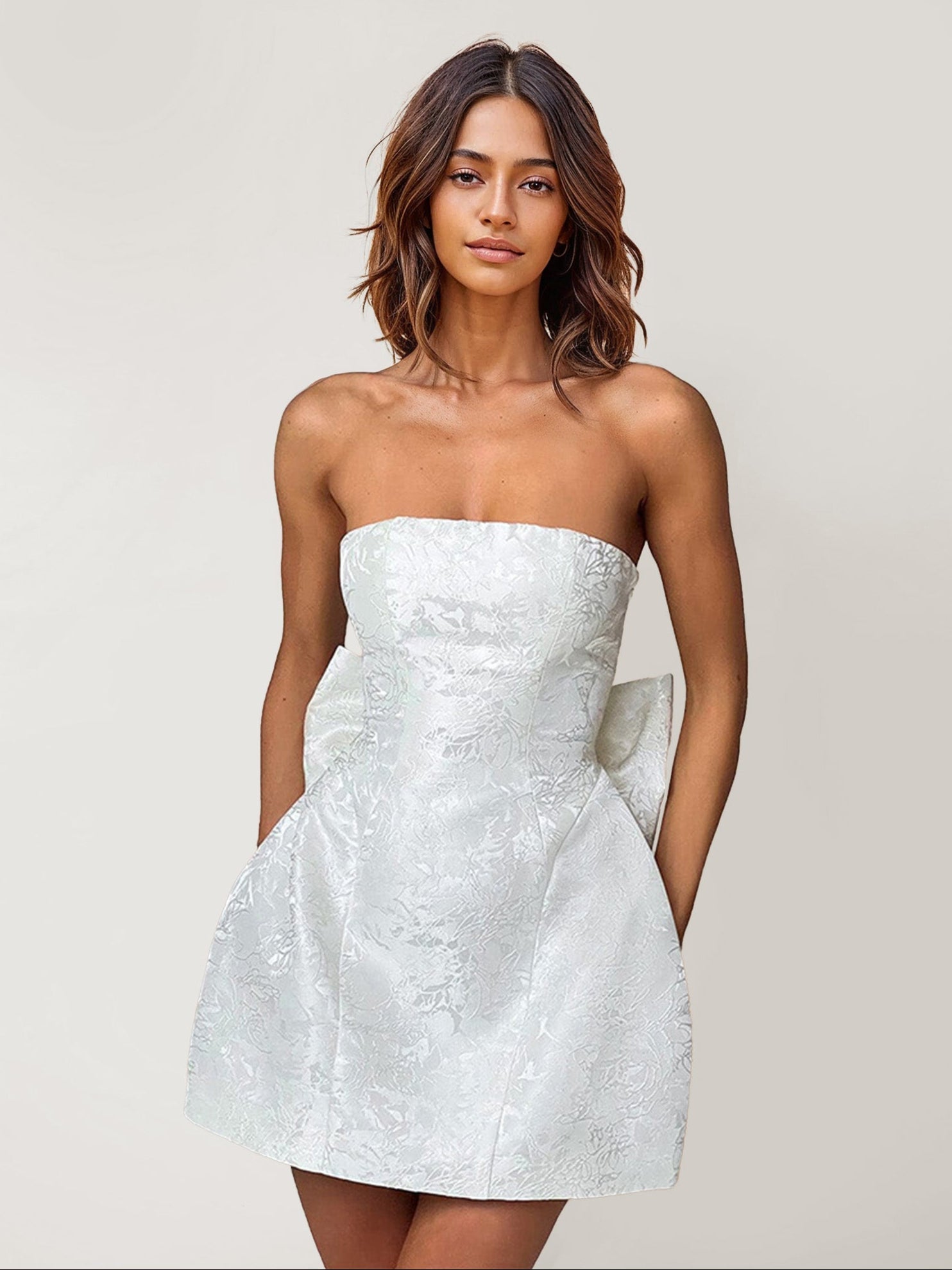 Luxe Jacquard Mini Dress with Bow