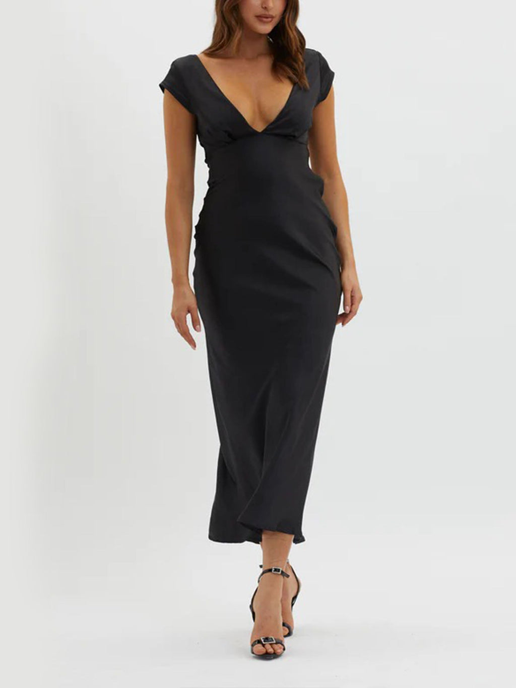 Black Plunge Neck Maxi Dress