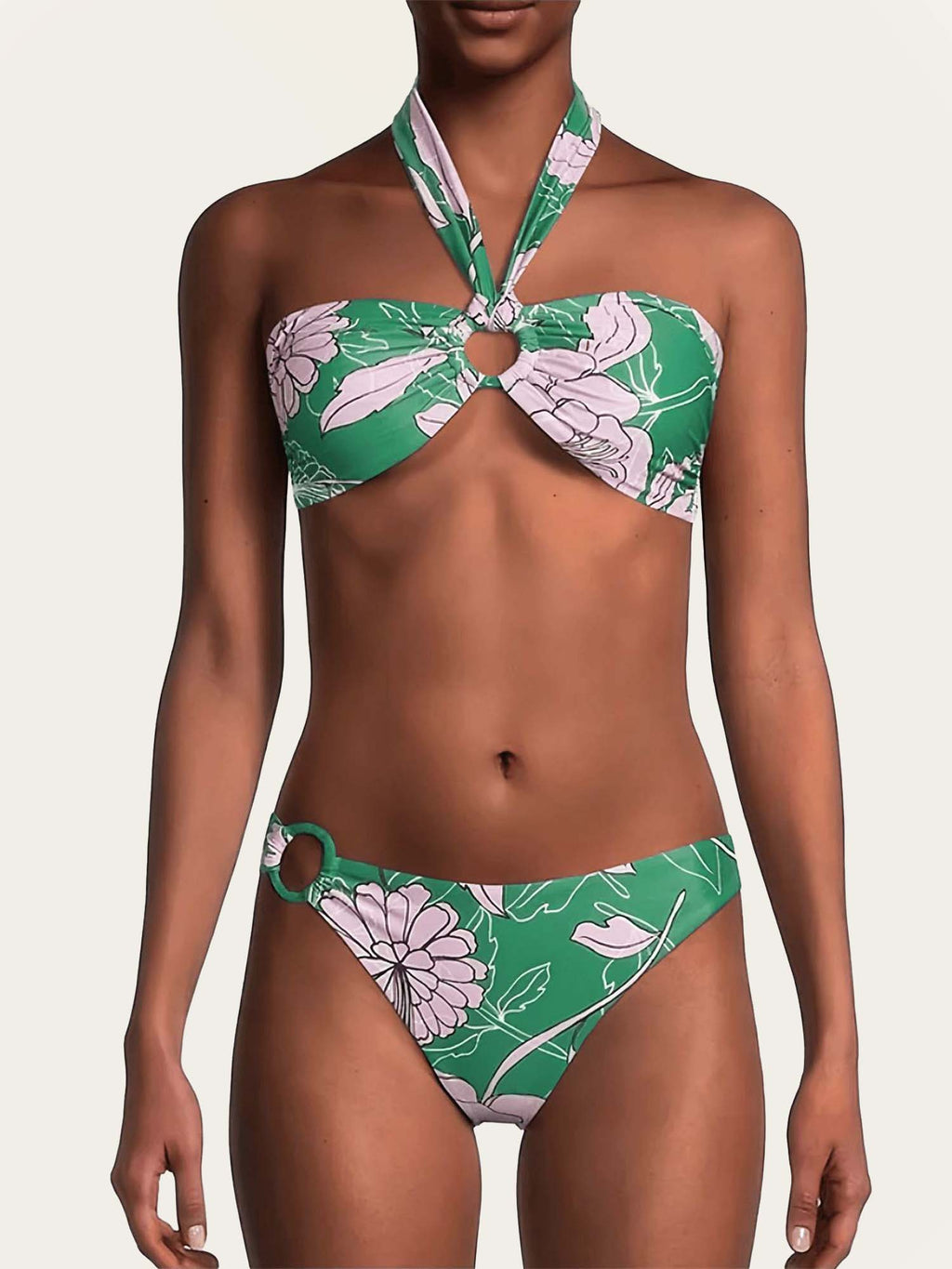 Green Floral Halter Neck Bikini Set