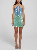 Green Sequin Halter Mini Dress