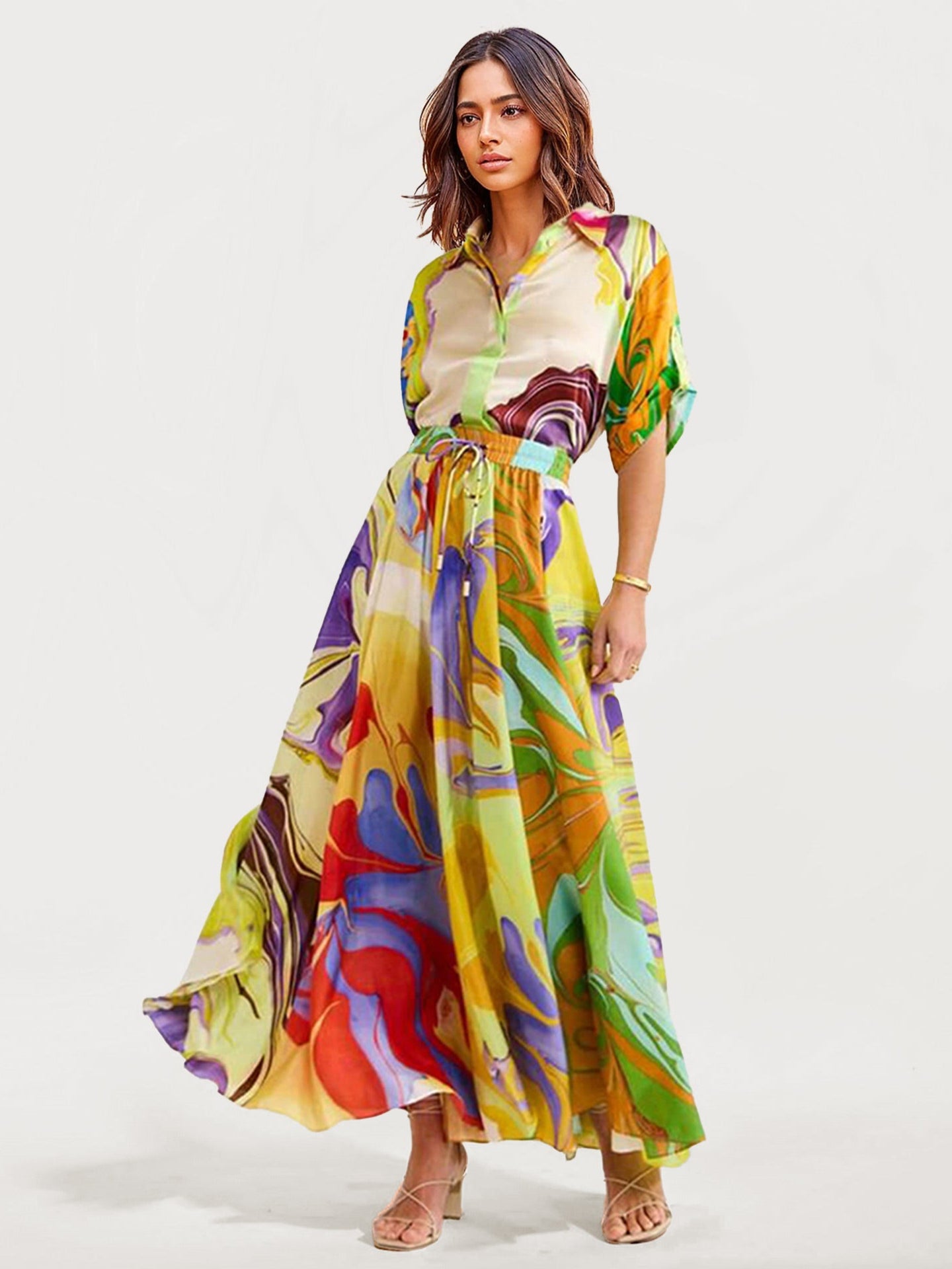 Colorful Abstract Print Dress Set