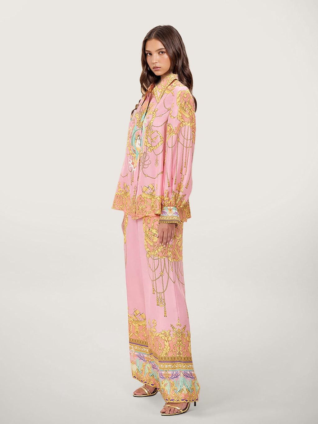 Puff-Sleeve Blouse with Fish Print