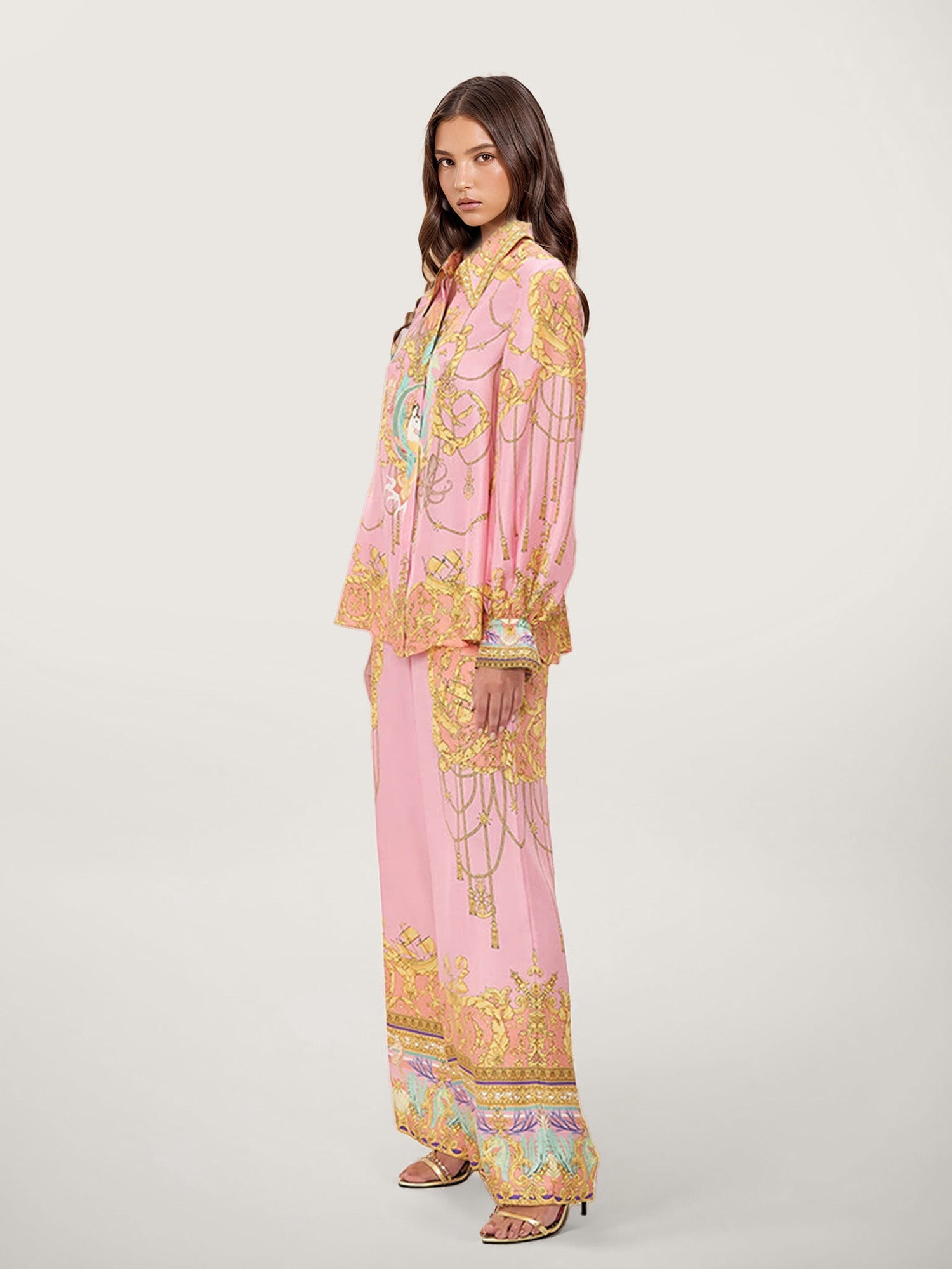 Puff-Sleeve Blouse with Fish Print