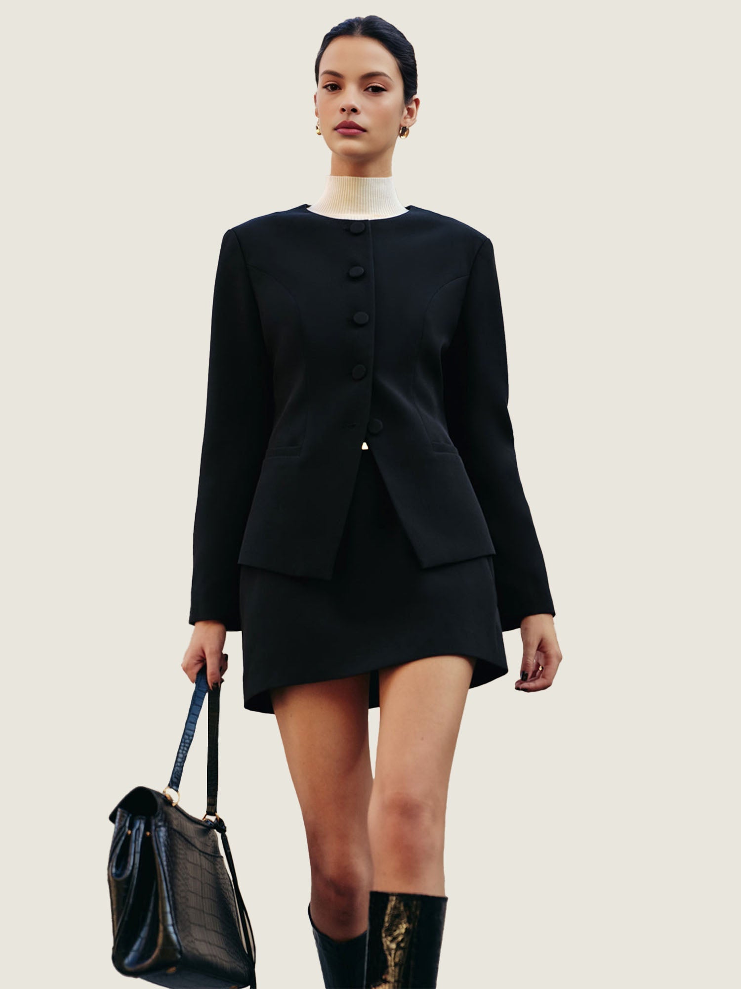 Black Buttoned Blazer Set