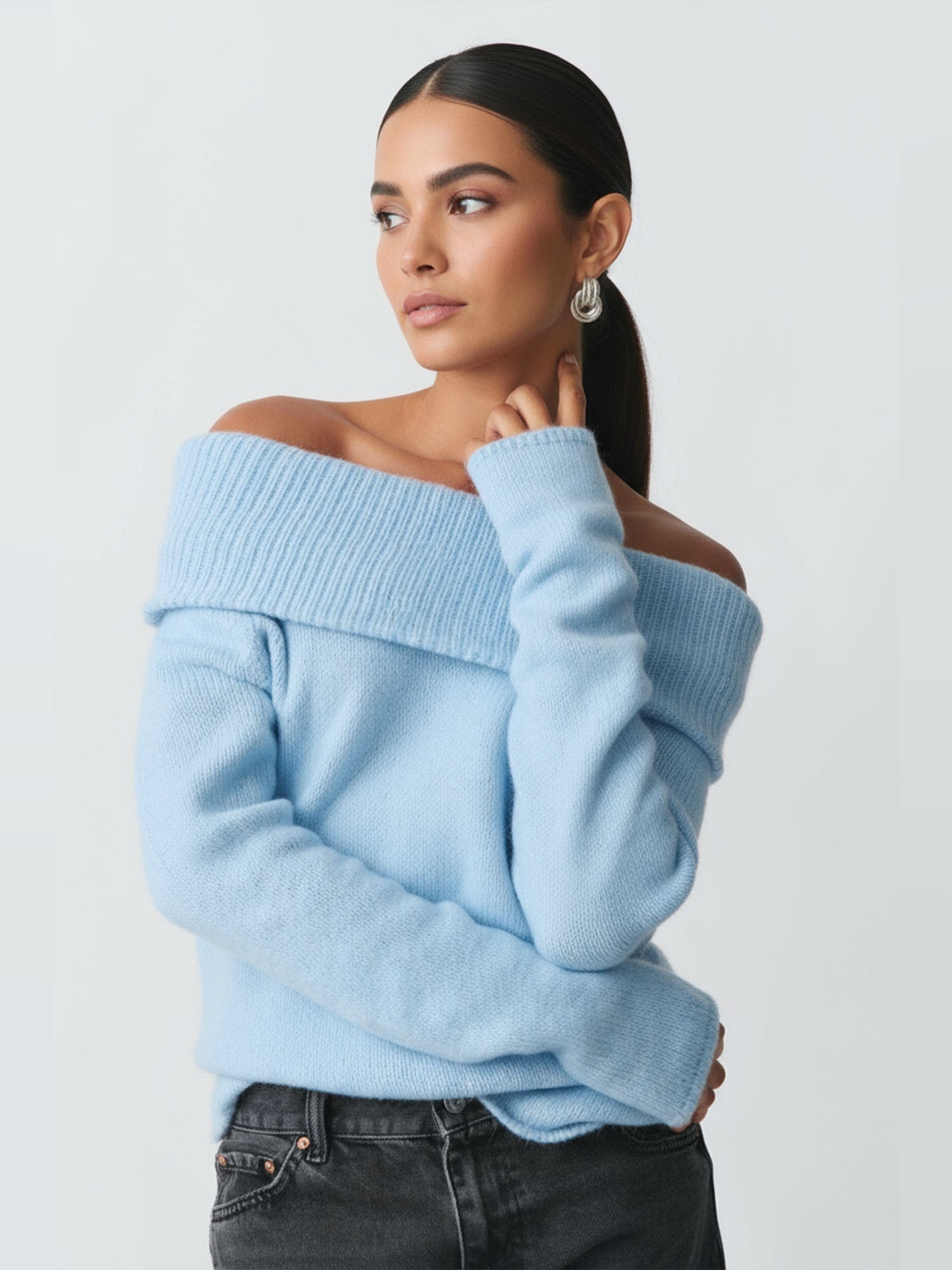 Off Shoulder Collar Top Sweet Versatile Fit