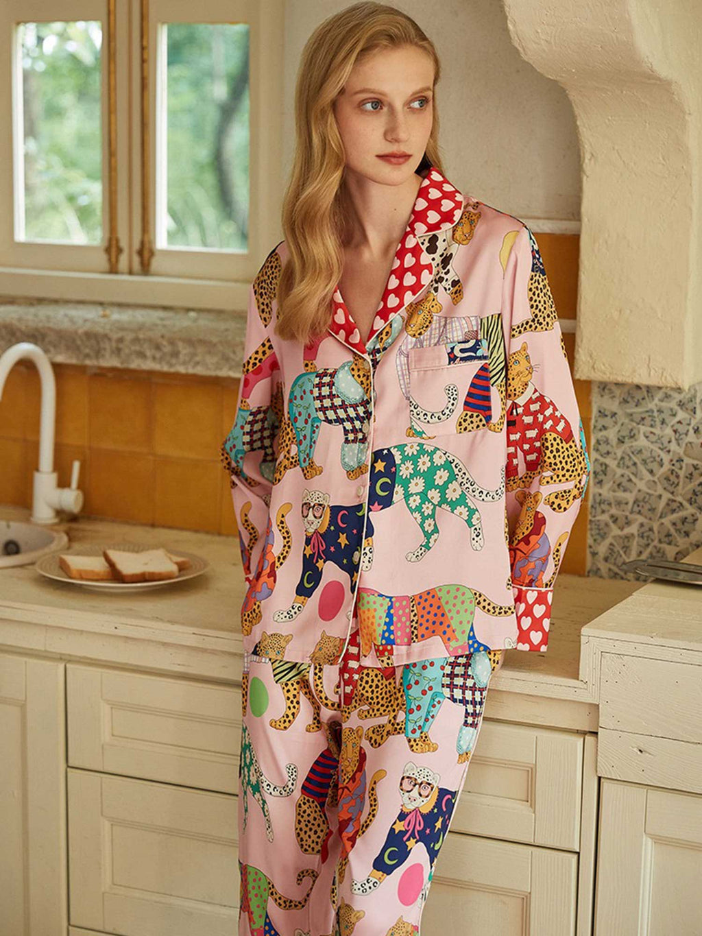 Cartoon Leopard Print Long Pajama Set