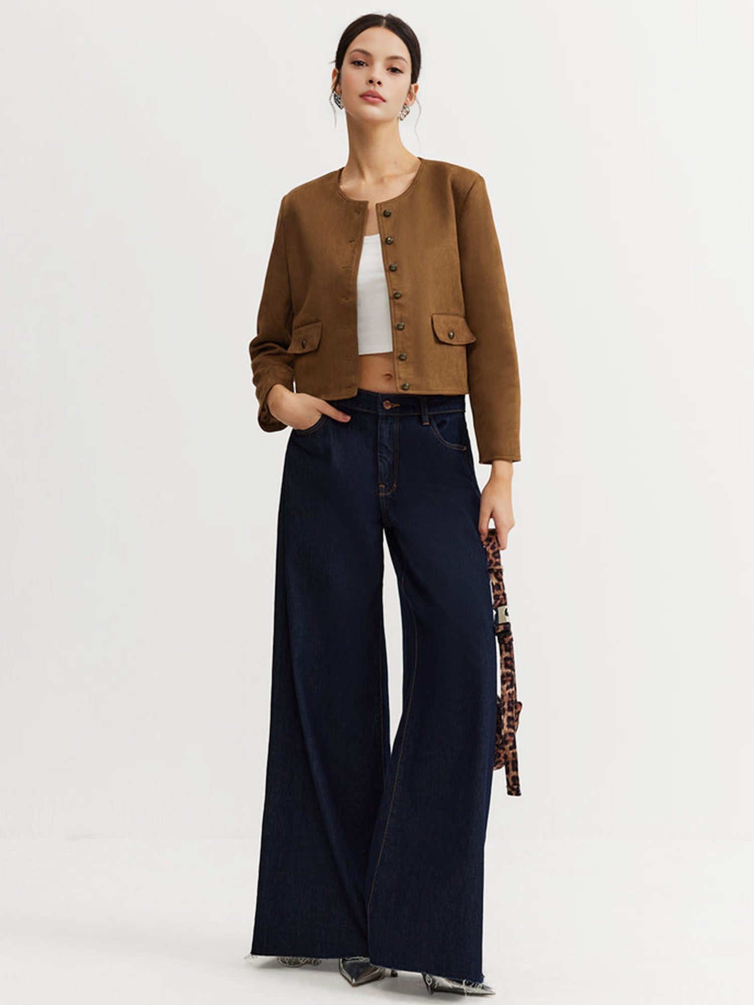Brown Suede Buttoned Jacket