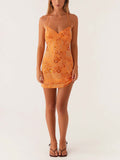 Orange Lace Corset Mini Dress