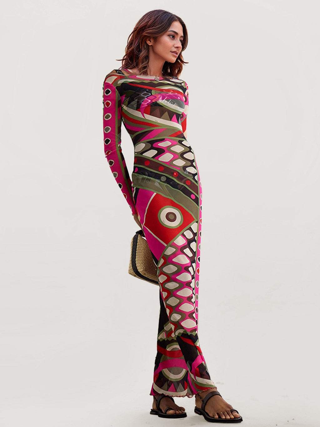 Bohemian-Inspired Abstract Print Maxi Dress